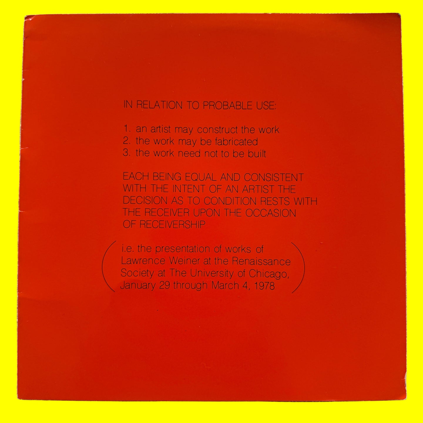 In Relation to Probable Use - Lawrence Weiner